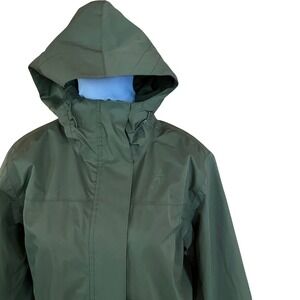 Woods Womens Mid Length Rain Jacket Winter Moss Green Hooded Shell Size M
